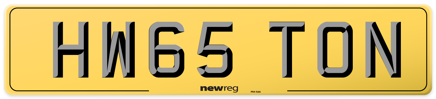 HW65 TON Rear Number Plate