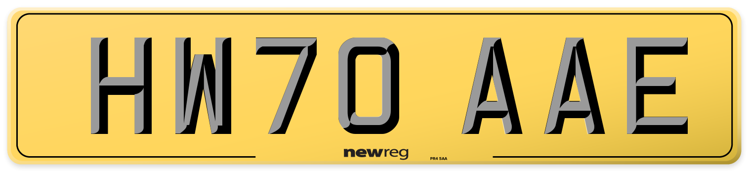 HW70 AAE Rear Number Plate