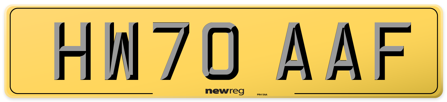 HW70 AAF Rear Number Plate