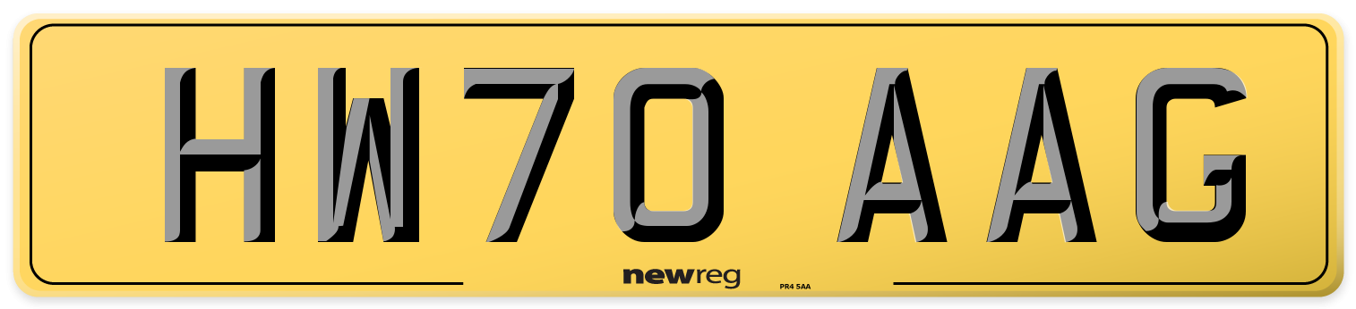 HW70 AAG Rear Number Plate