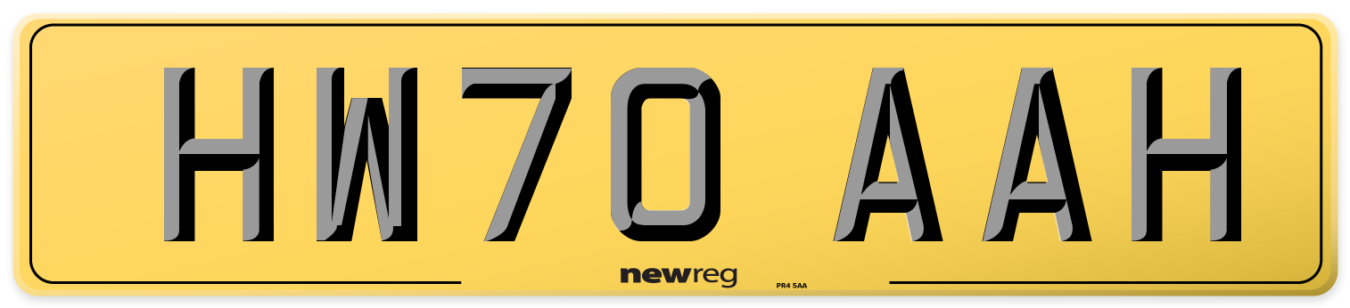 HW70 AAH Rear Number Plate