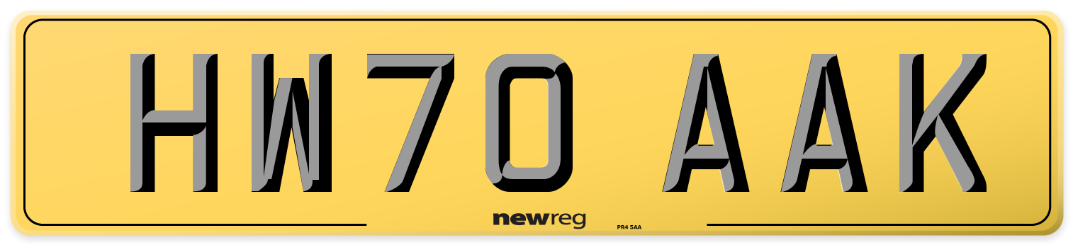 HW70 AAK Rear Number Plate
