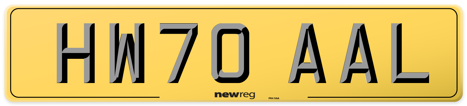 HW70 AAL Rear Number Plate