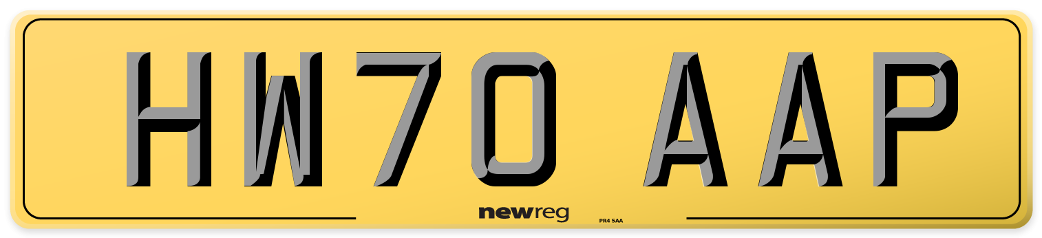 HW70 AAP Rear Number Plate