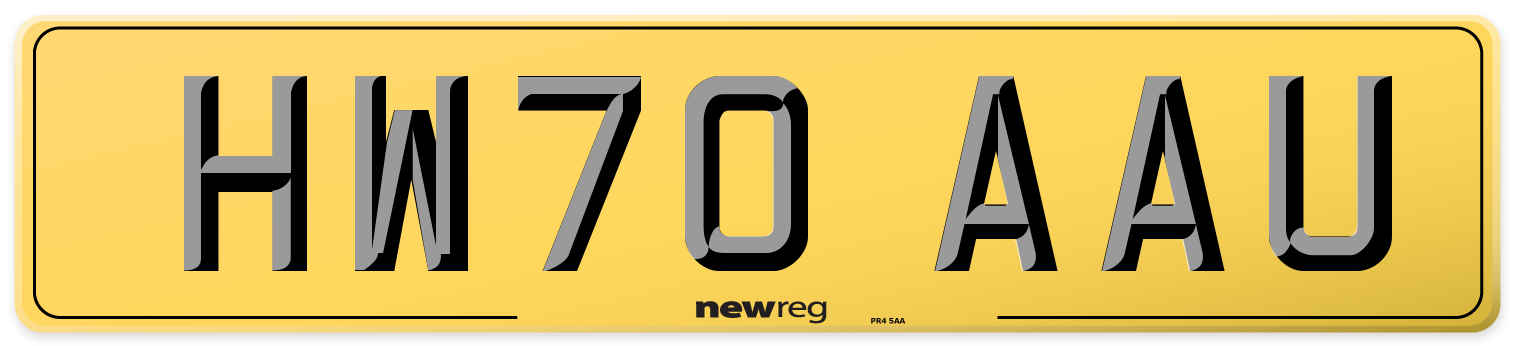 HW70 AAU Rear Number Plate