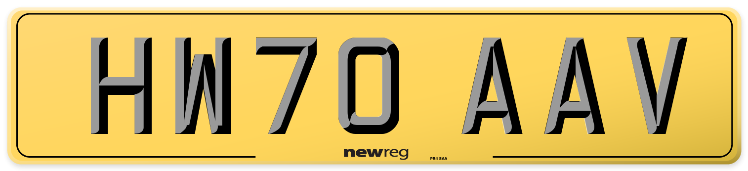 HW70 AAV Rear Number Plate