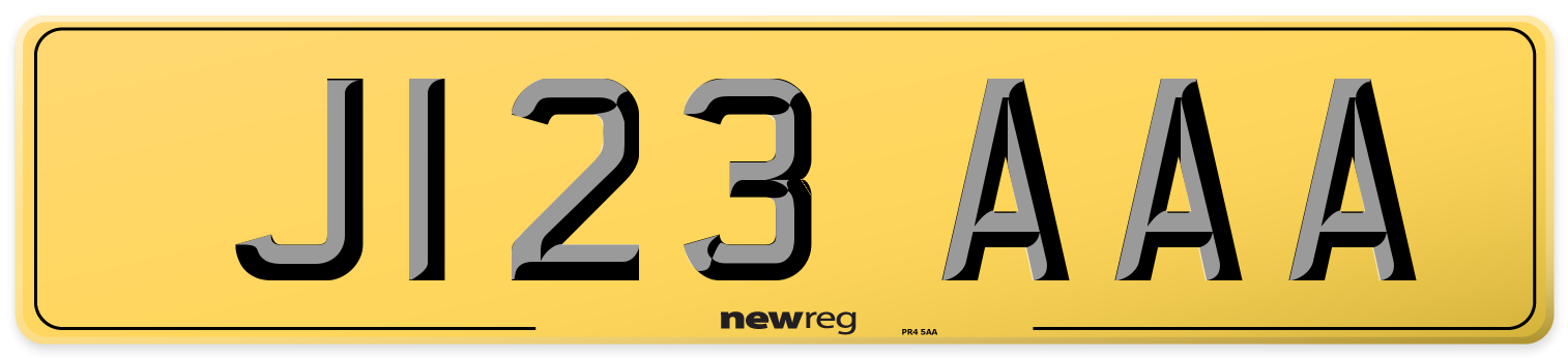 J123 AAA Rear Number Plate