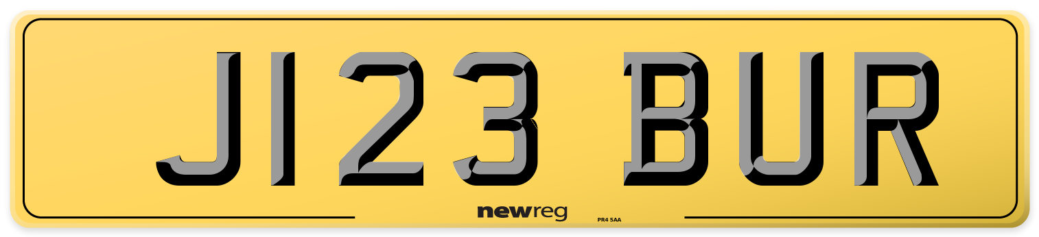 J123 BUR Rear Number Plate