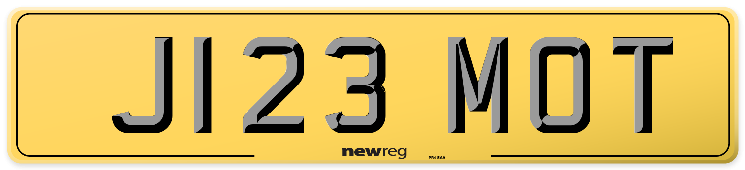 J123 MOT Rear Number Plate