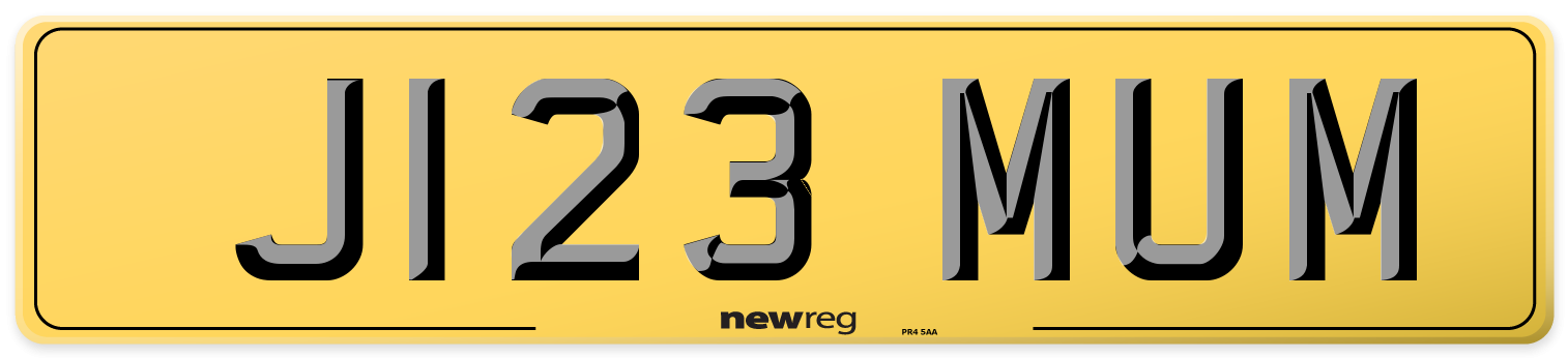 J123 MUM Rear Number Plate