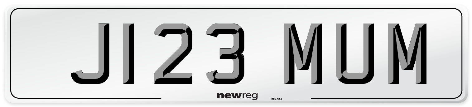 J123 MUM Front Number Plate
