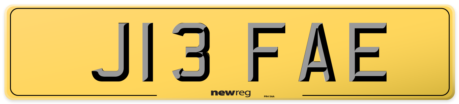 J13 FAE Rear Number Plate