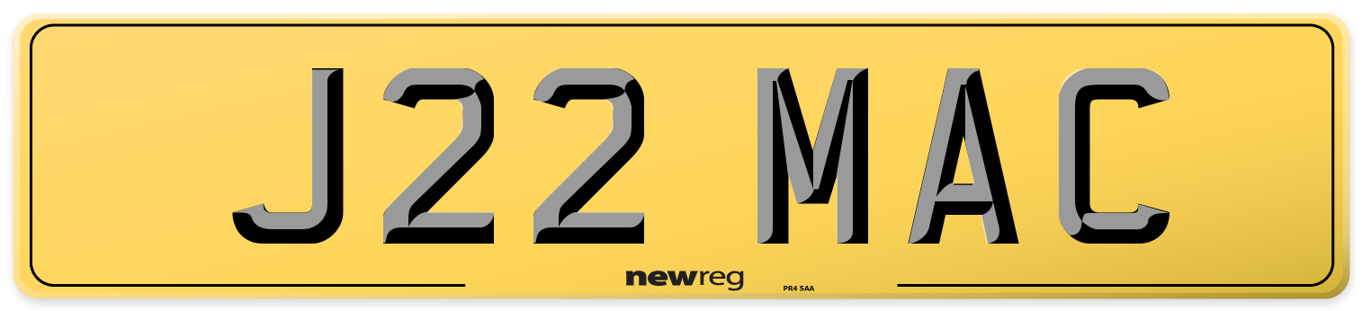 J22 MAC Rear Number Plate