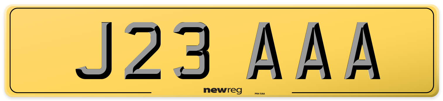 J23 AAA Rear Number Plate