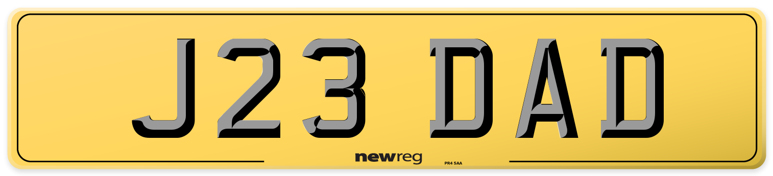 J23 DAD Rear Number Plate
