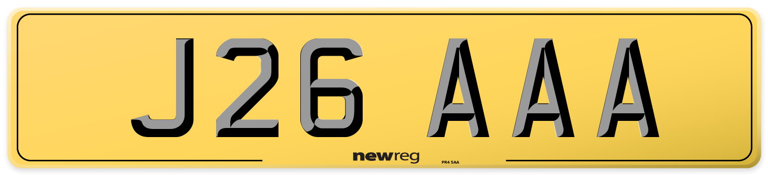 J26 AAA Rear Number Plate