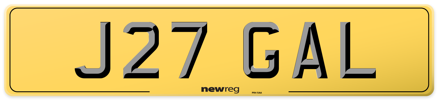 J27 GAL Rear Number Plate