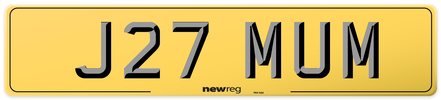 J27 MUM Rear Number Plate
