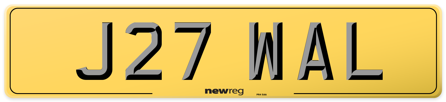 J27 WAL Rear Number Plate