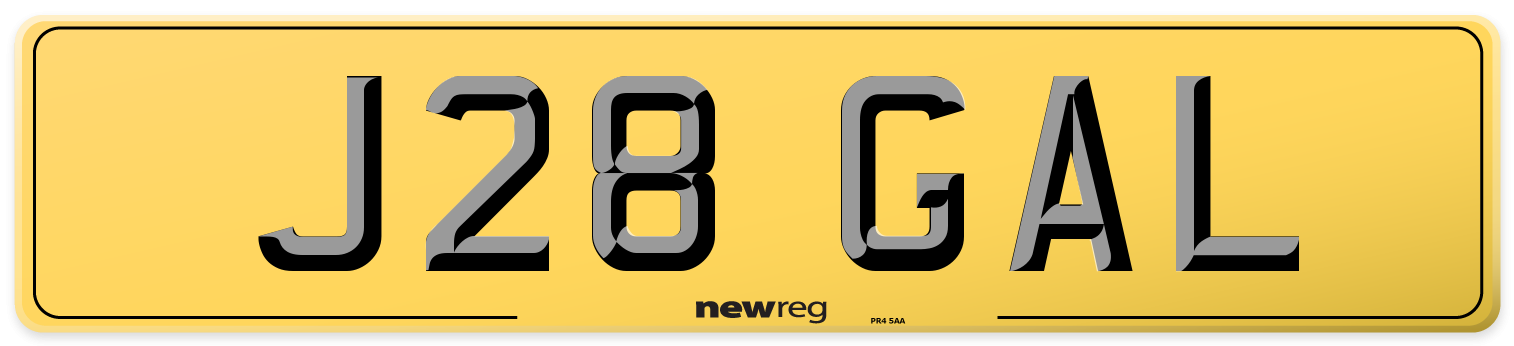 J28 GAL Rear Number Plate