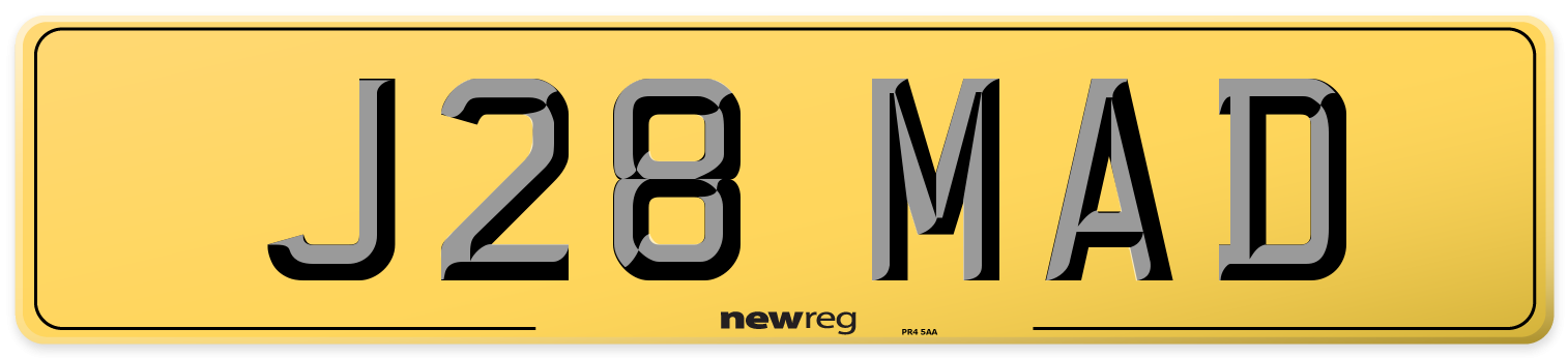 J28 MAD Rear Number Plate