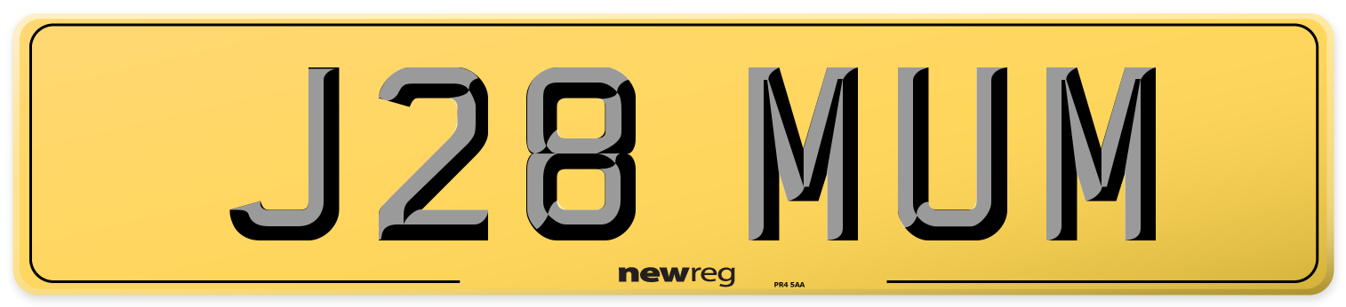 J28 MUM Rear Number Plate