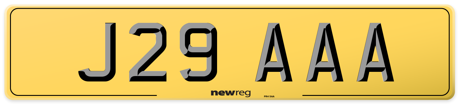 J29 AAA Rear Number Plate