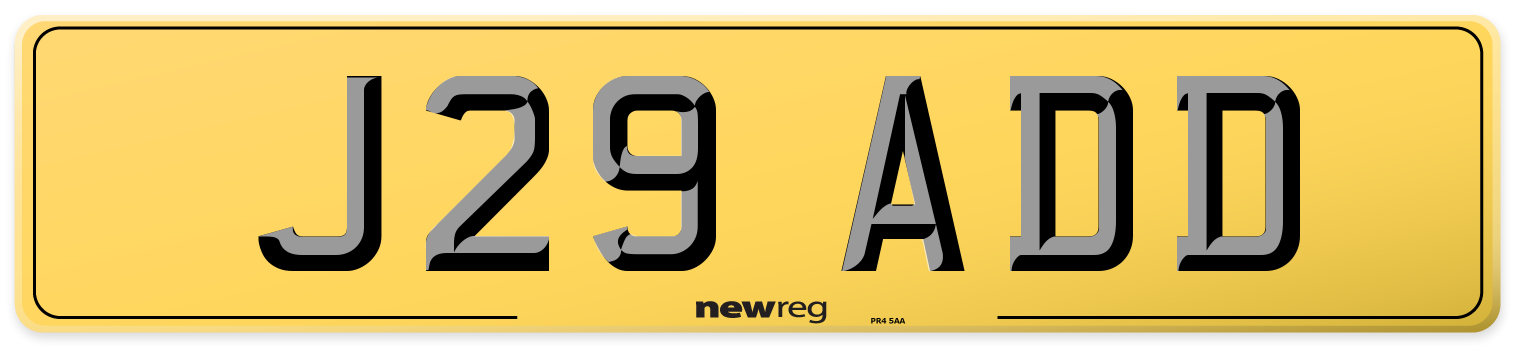 J29 ADD Rear Number Plate