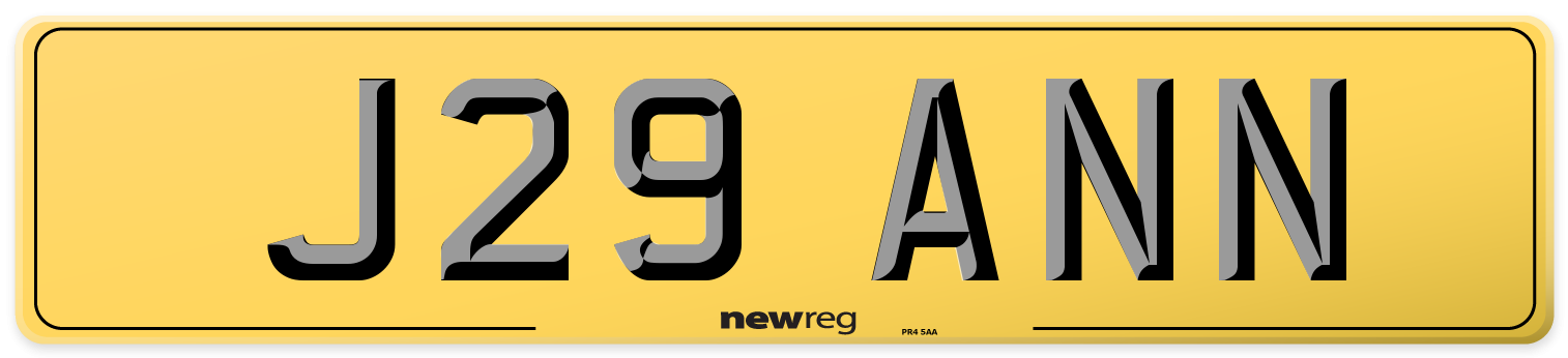 J29 ANN Rear Number Plate