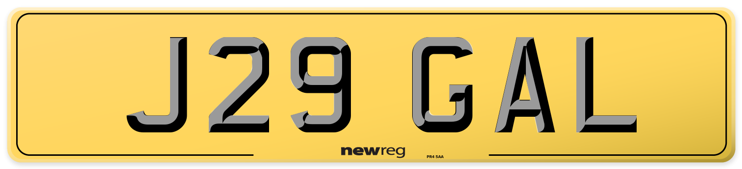 J29 GAL Rear Number Plate