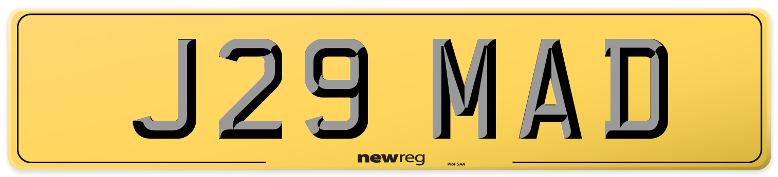 J29 MAD Rear Number Plate