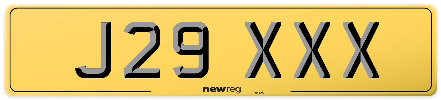 J29 XXX Rear Number Plate