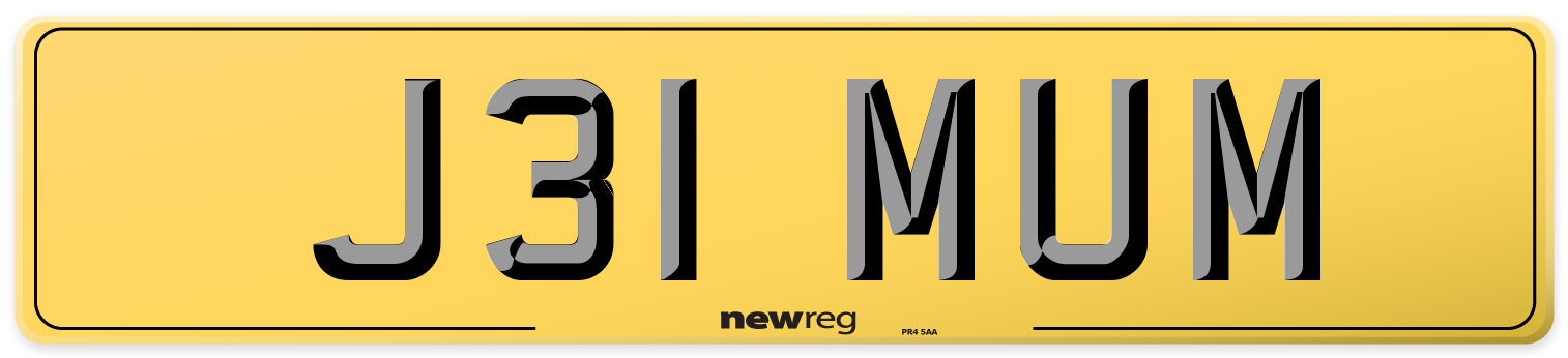 J31 MUM Rear Number Plate