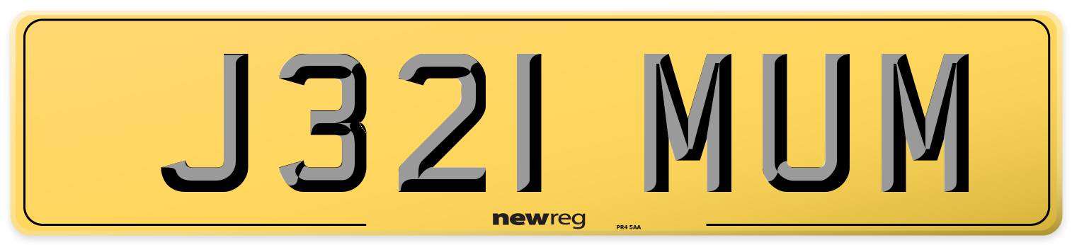 J321 MUM Rear Number Plate