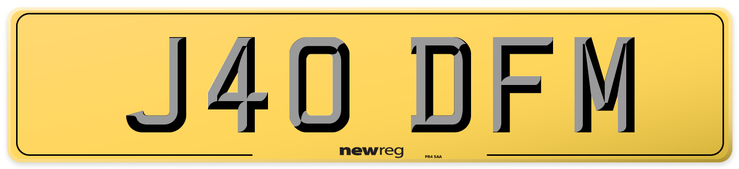 J40 DFM Rear Number Plate