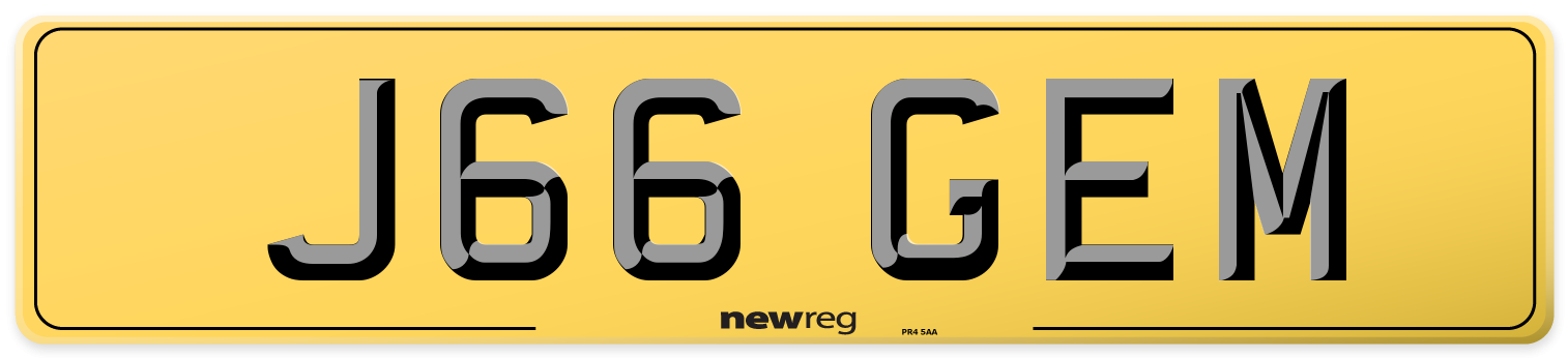 J66 GEM Rear Number Plate