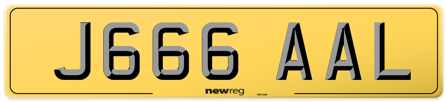 J666 AAL Rear Number Plate