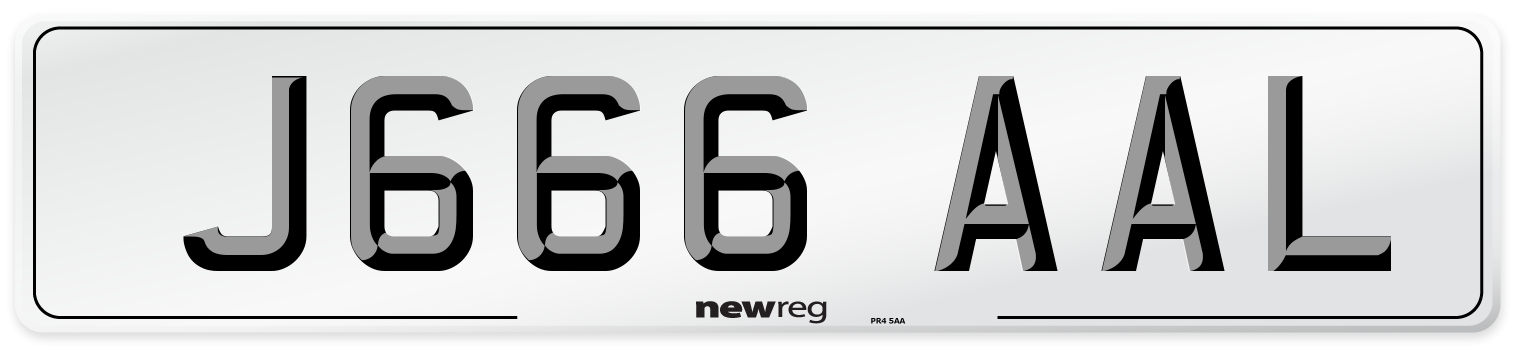 J666 AAL Front Number Plate