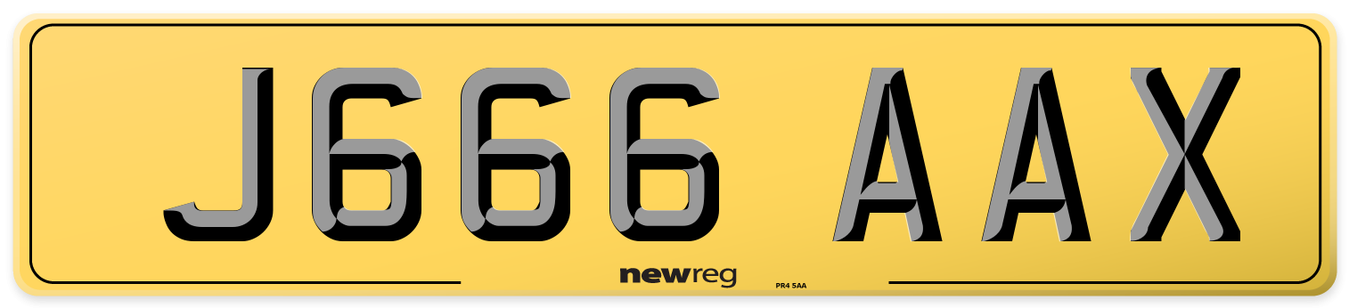 J666 AAX Rear Number Plate