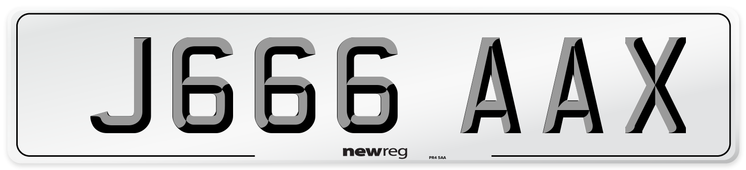 J666 AAX Front Number Plate