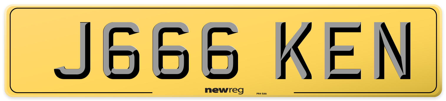 J666 KEN Rear Number Plate