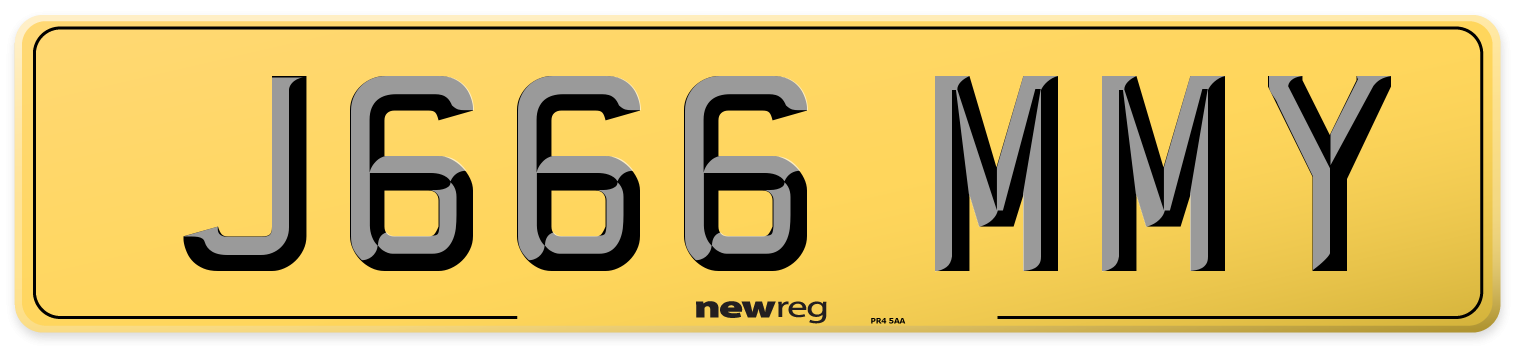 J666 MMY Rear Number Plate