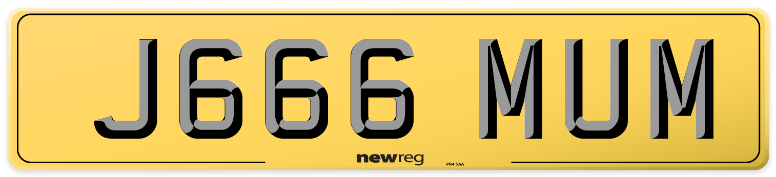 J666 MUM Rear Number Plate