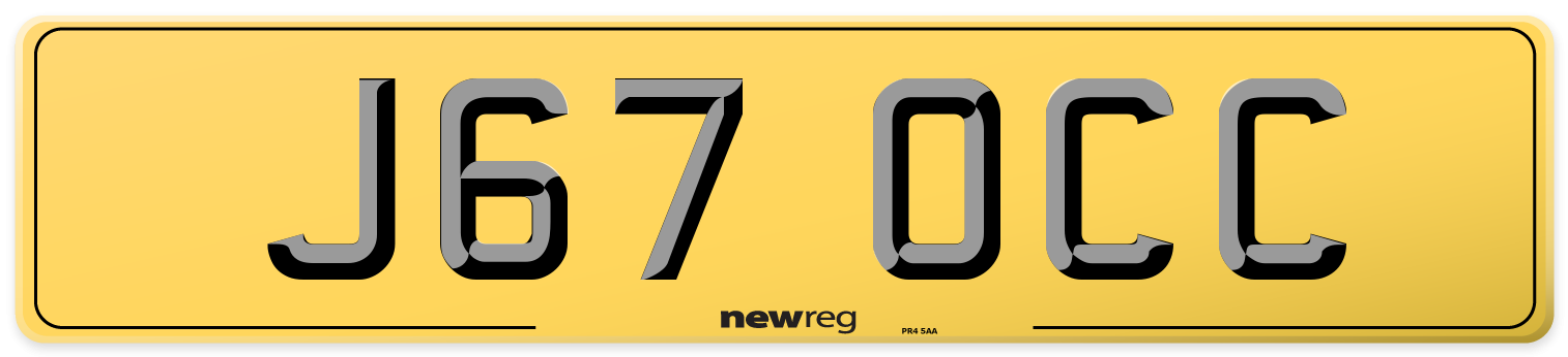 J67 OCC Rear Number Plate