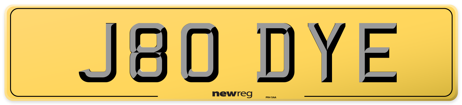 J80 DYE Rear Number Plate
