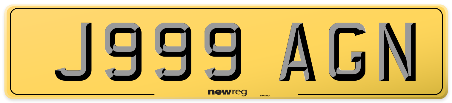 J999 AGN Rear Number Plate