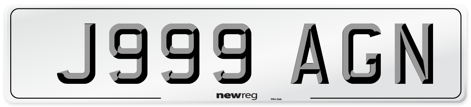 J999 AGN Front Number Plate