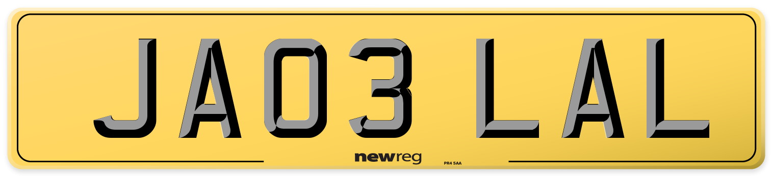 JA03 LAL Rear Number Plate