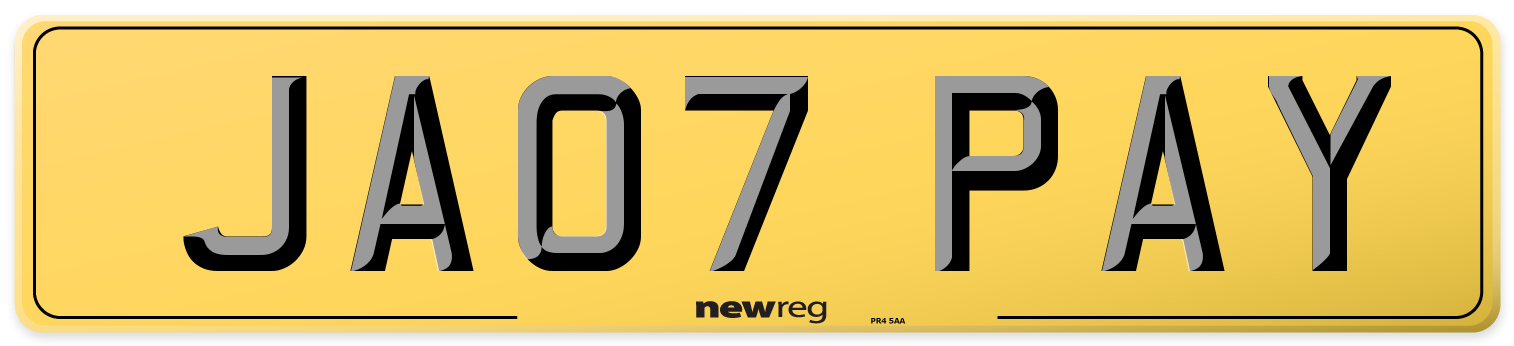 JA07 PAY Rear Number Plate
