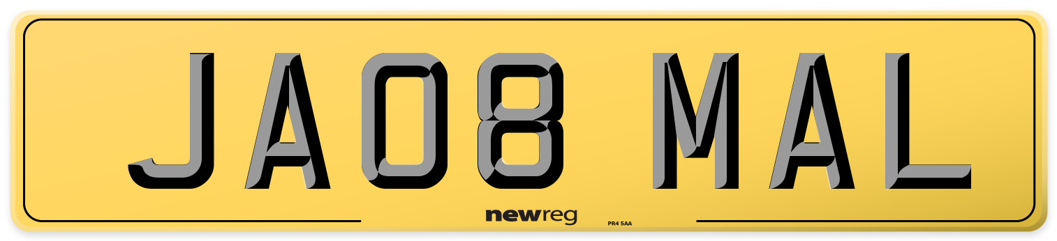 JA08 MAL Rear Number Plate